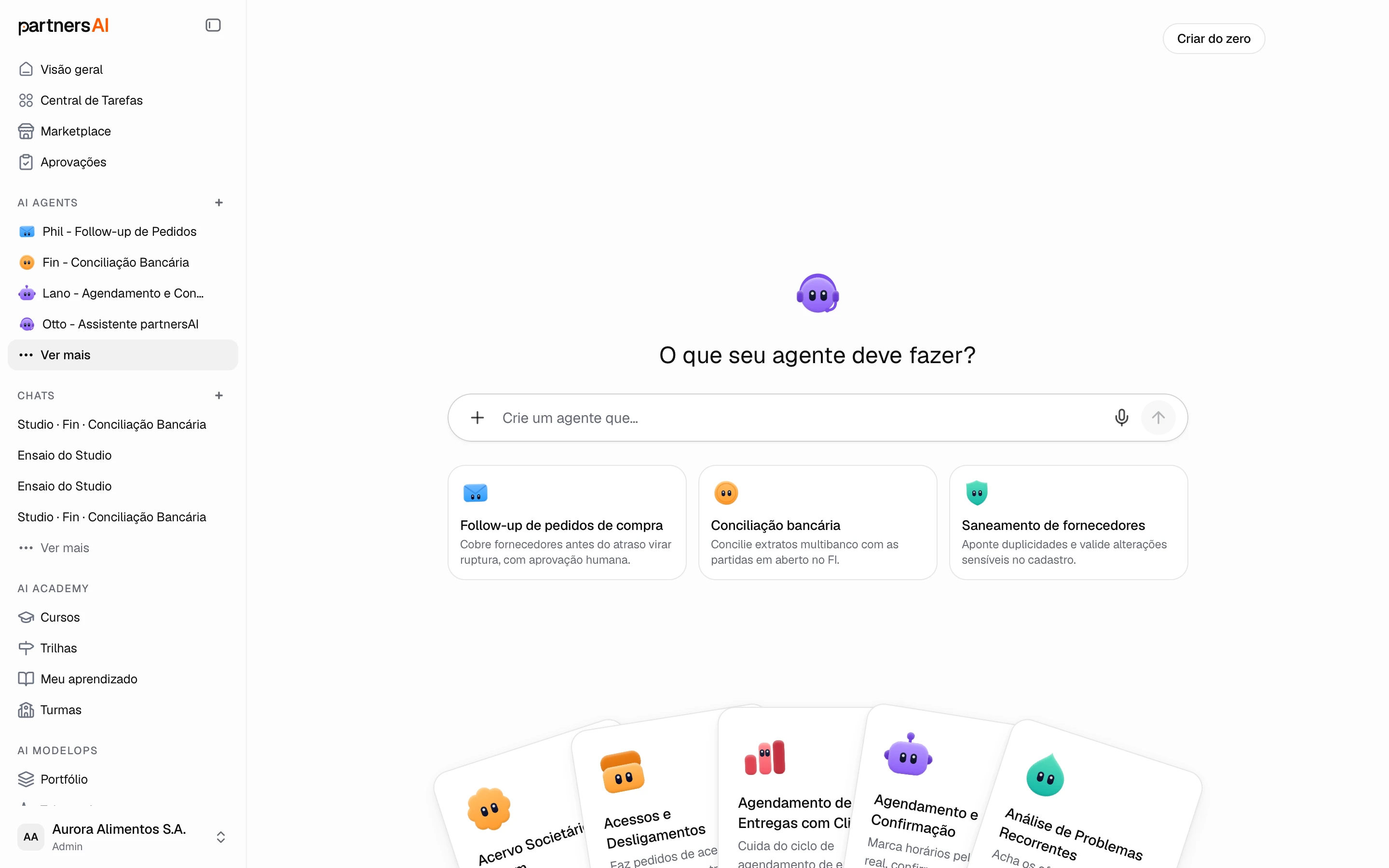 Studio: descreva em português o que o agente deve fazer